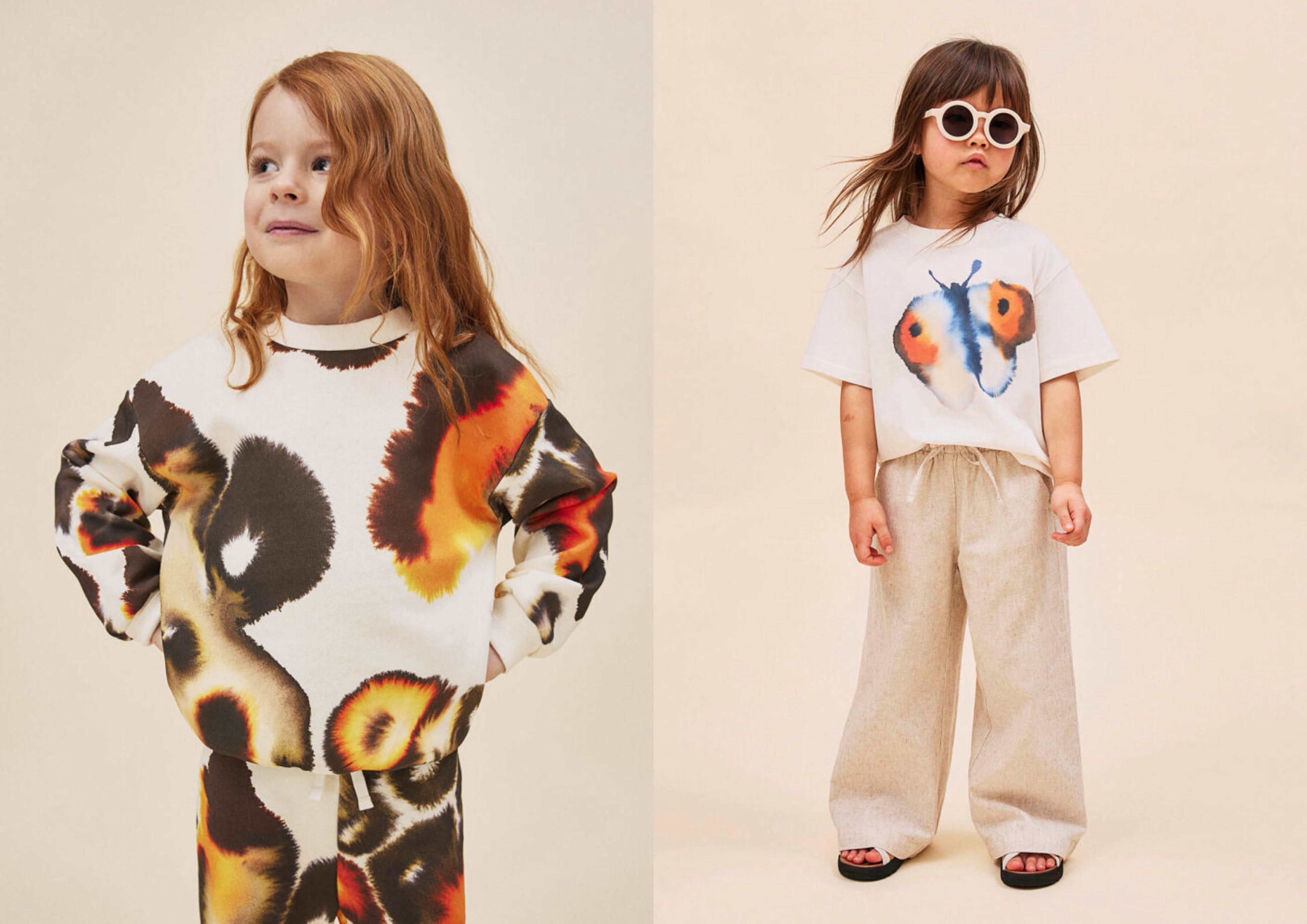 H&Mキッズ(90-140cm)「Rop van Mierlo x H&M」コレクション：左スウェット2アイテムセット¥2,499 右アニマルデザインTシャツ¥999