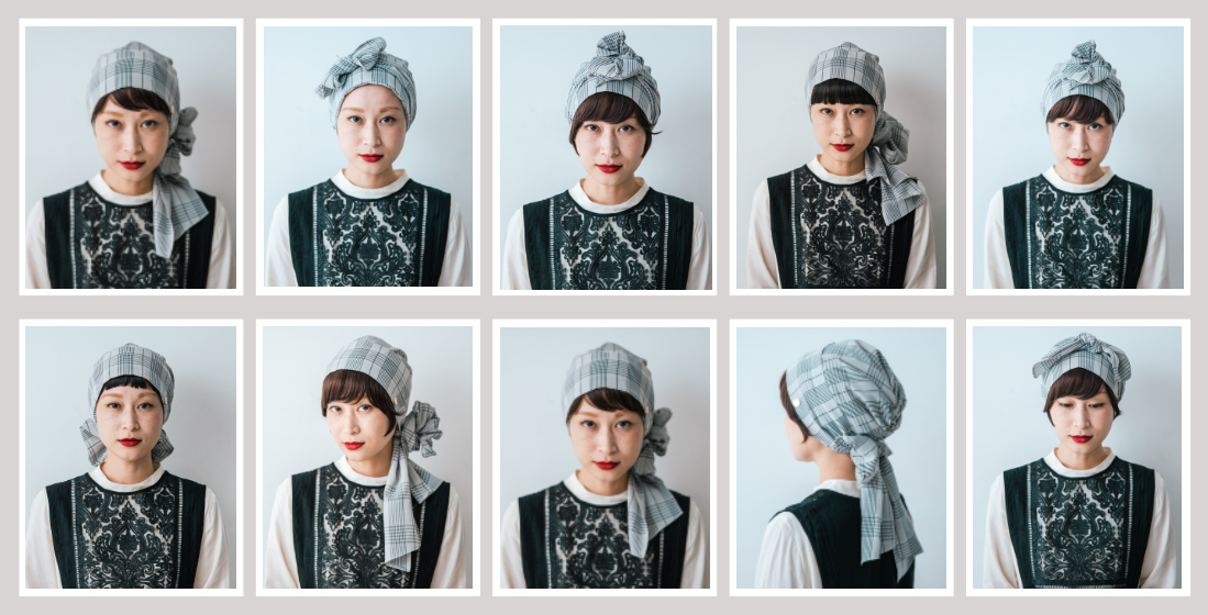 BAREN 前髪ウィッグ付き ケア帽子 スカーフハット ストライプベージュ