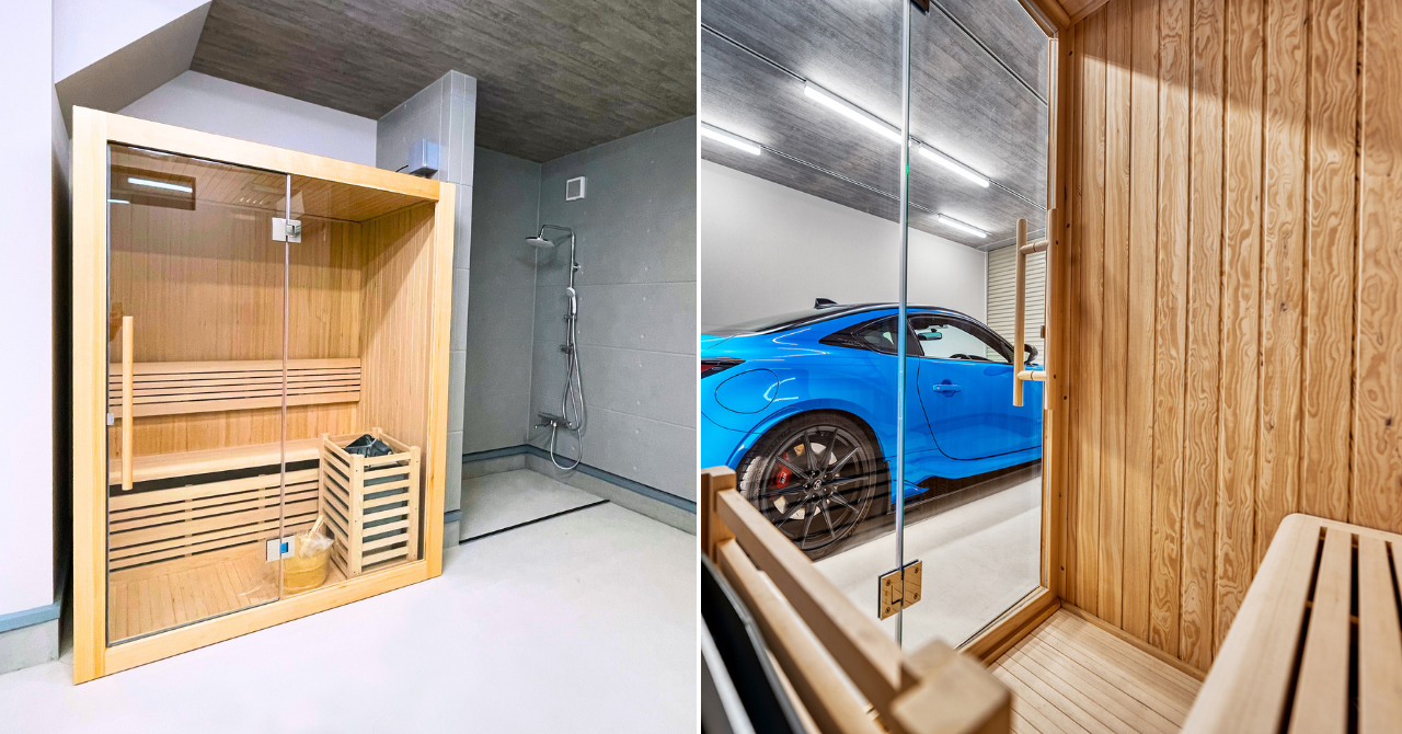 愛車を眺めながらプライベートサウナを愉しむ