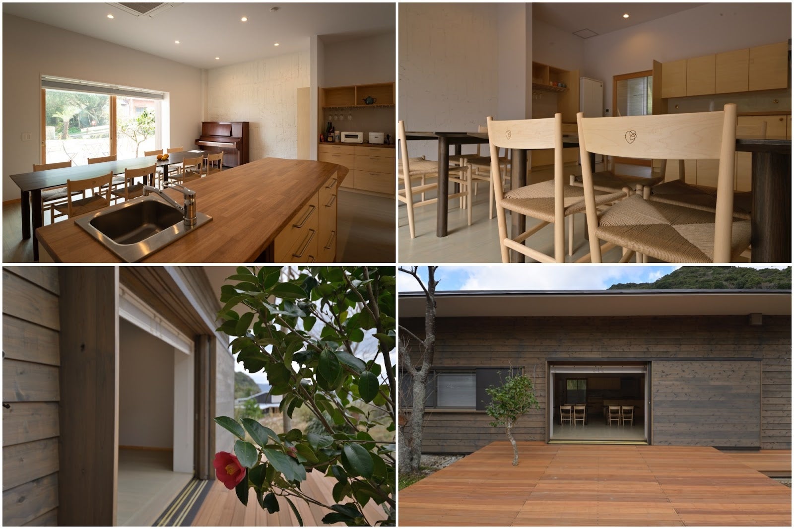 中村好文さんが手がけたオリジナル家具の他、ベストセラー作家・山口周さんから寄贈されたピアノも。共用スペースからは庭に向かって広々とした縁側が延びています。