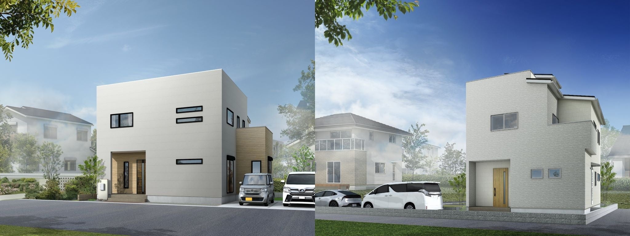 ハートフルビレッジ高畑ランプタウン（左）ココナラ高畑V（右）※完成イメージパース