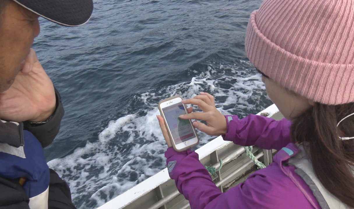 『よびもり』を使った斜里町ウトロ沖合での実証実験の様子（2023年9月25日撮影）