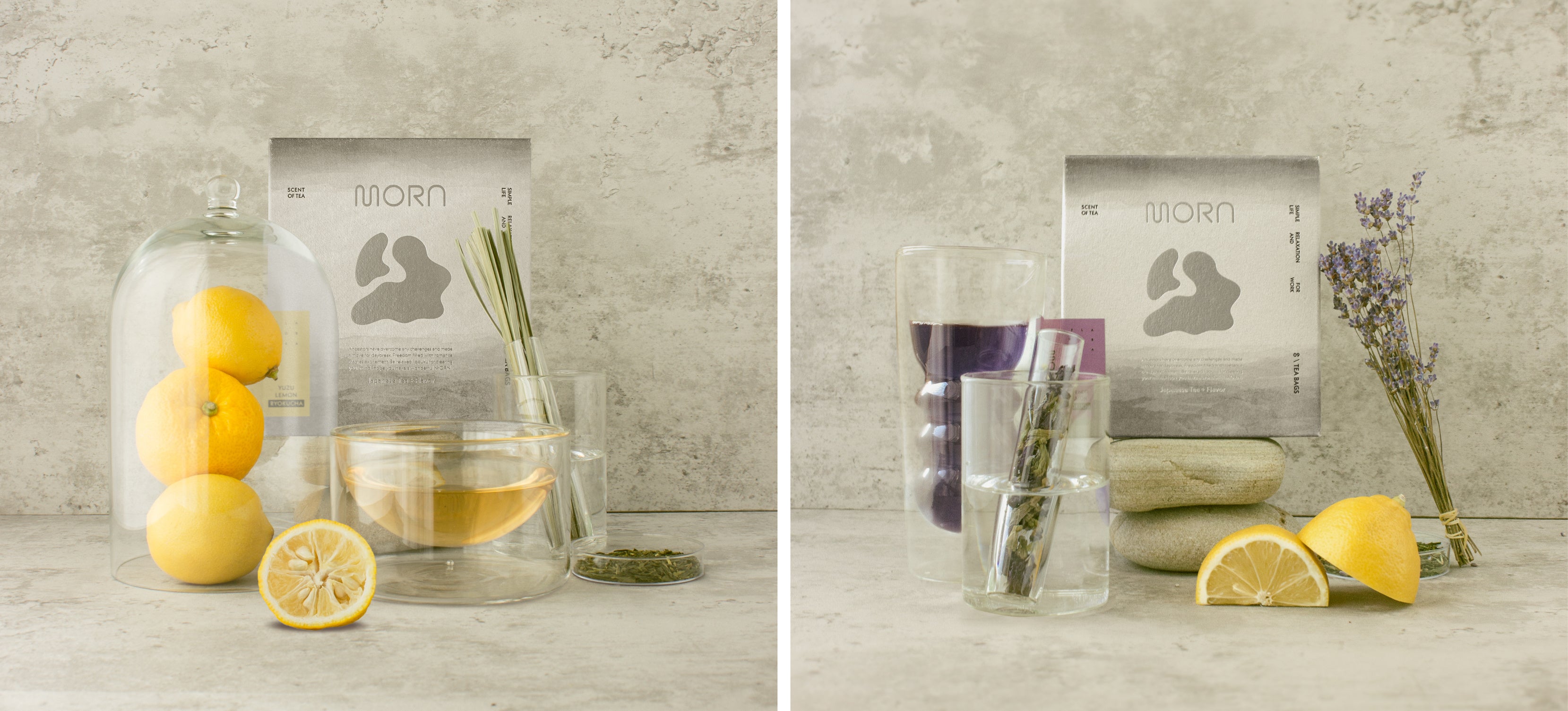 (写真左)YUZU LEMON RYOKUCHA  (写真右) LAVENDER LEMON RYOKUCHA