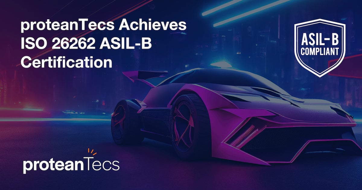 proteanTecsのモニタリングIP、ISO26262 自動車用安全度水準 B(ASIL-B)認証を取得。