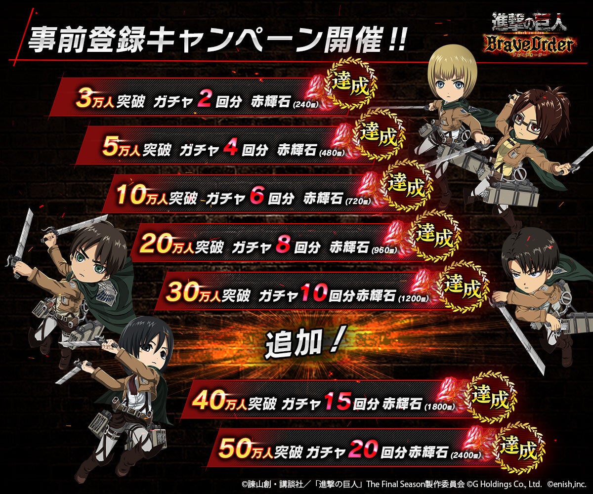 好評配信中 進撃の巨人 スマートフォンゲーム最新作 進撃の巨人brave Order 株式会社enishのプレスリリース 好評配信中 進撃の巨人 スマートフォンゲーム最新作 進撃の巨人brave Order 株式会社enishのプレスリリース