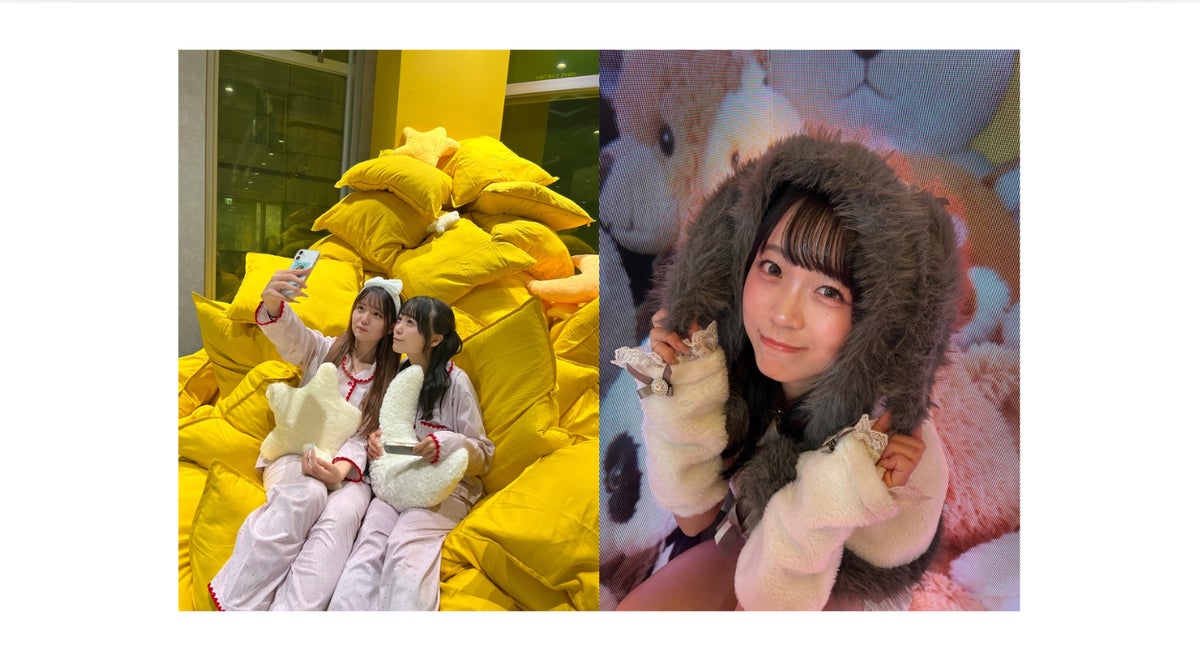 ▲ クッションの山での自撮りや、全方位5Dイマーシブ空間での撮影シーン