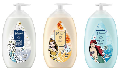 （左）「ジョンソン®ボディケア バイブラントラディアンス アロマミルク」 （中央）「ジョンソン®ボディケア エクストラケア アロマミルク」 （右）「ジョンソン®ボディケア ミネラルジェリーローション」