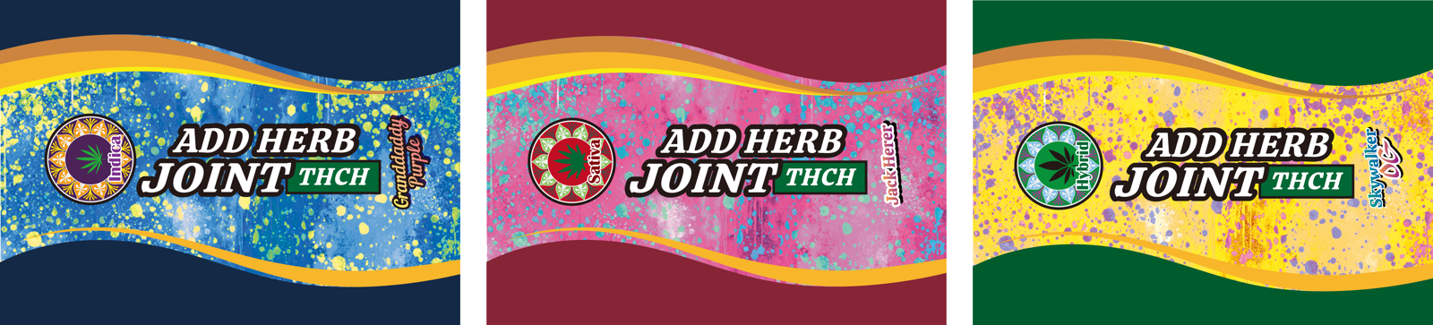 （写真左から）インディカ：Granddaddy Purple、サティバ：Jack Herer、ハイブリッド：Skywalker OG