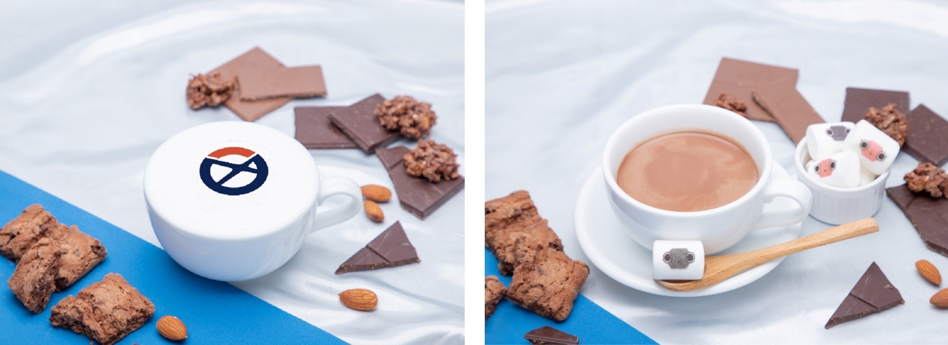 ホットカフェラテ、マシュマロホットココア