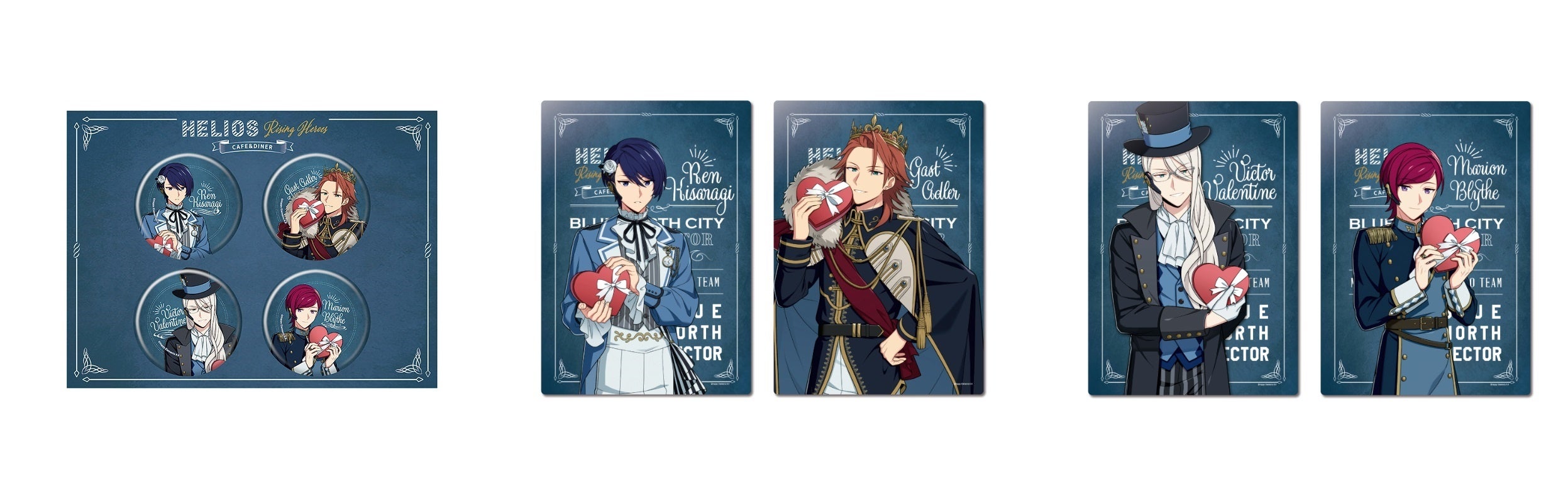 缶バッジセット、クリアポスターセット（レン＆ガスト）、クリアポスターセット（ヴィクター＆マリオン）