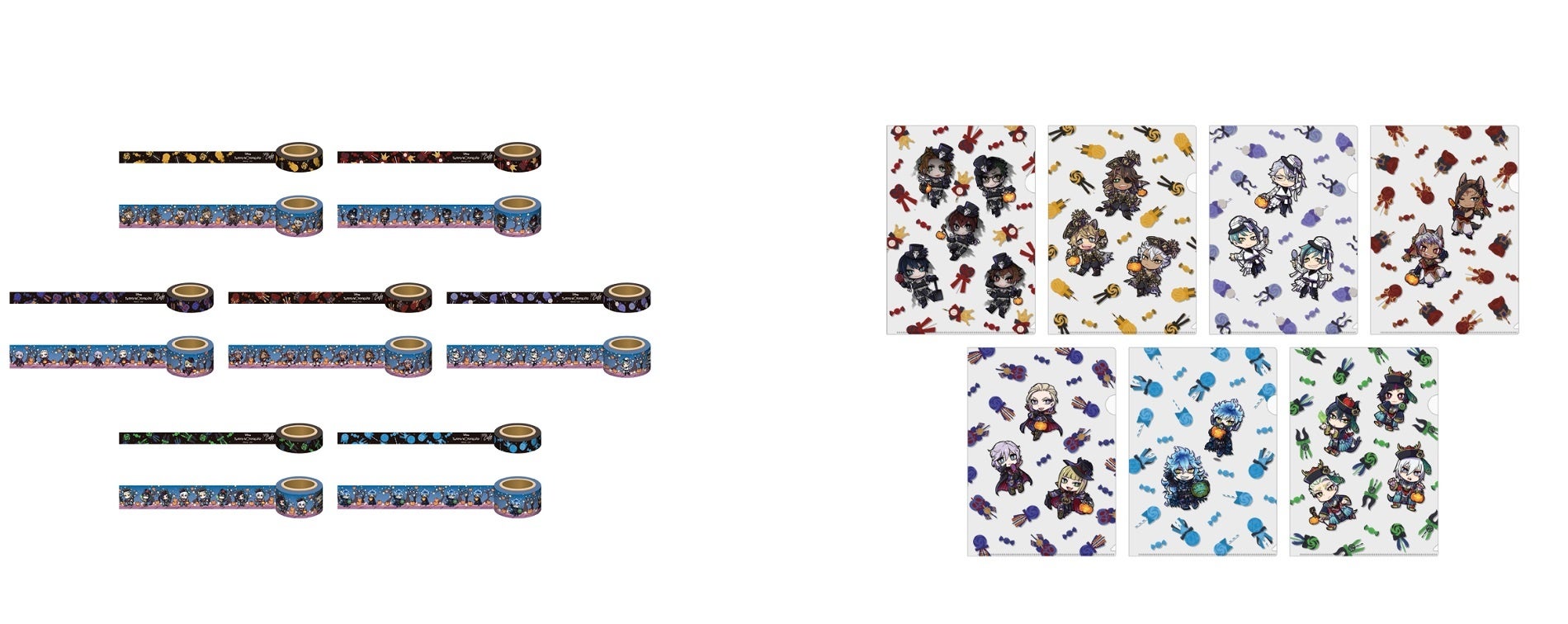 マスキングテープ(全7種)、A4クリアファイル(全7種)