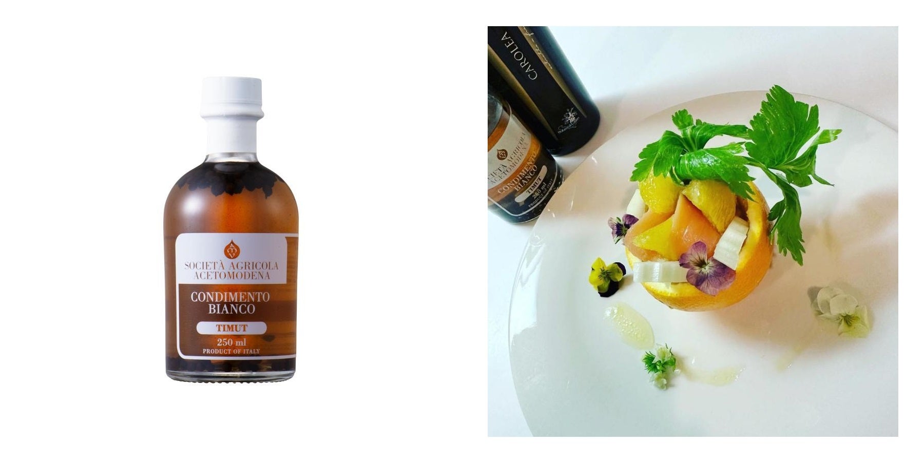 左：ティムット 250ml　右：セロリとオレンジのサラダ