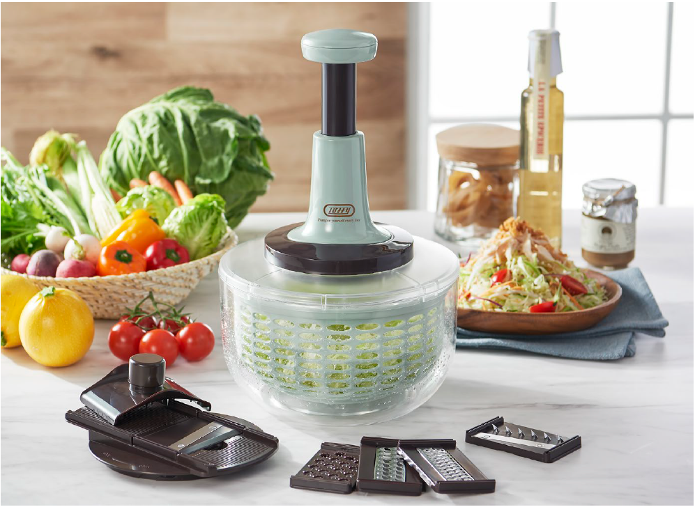 サラダスピナーとスライサーの1台2役！「Toffy プッシュサラダ