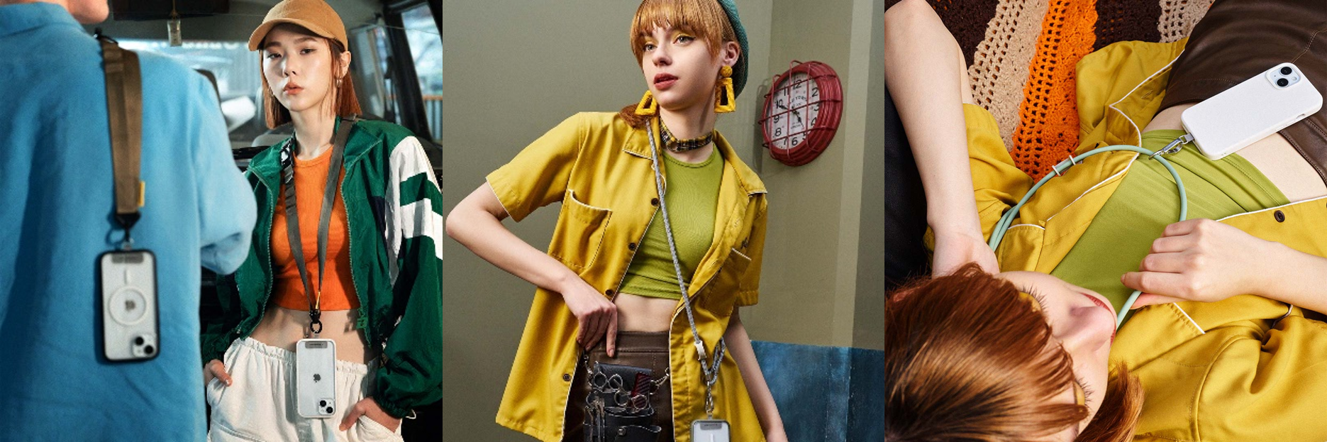 ※画像左より、【Utility Crossbodyネックストラップ】、【Crossbodyネックストラップ（ブレード加工）】、【Crossbodyネックストラップ（低刺激性）】