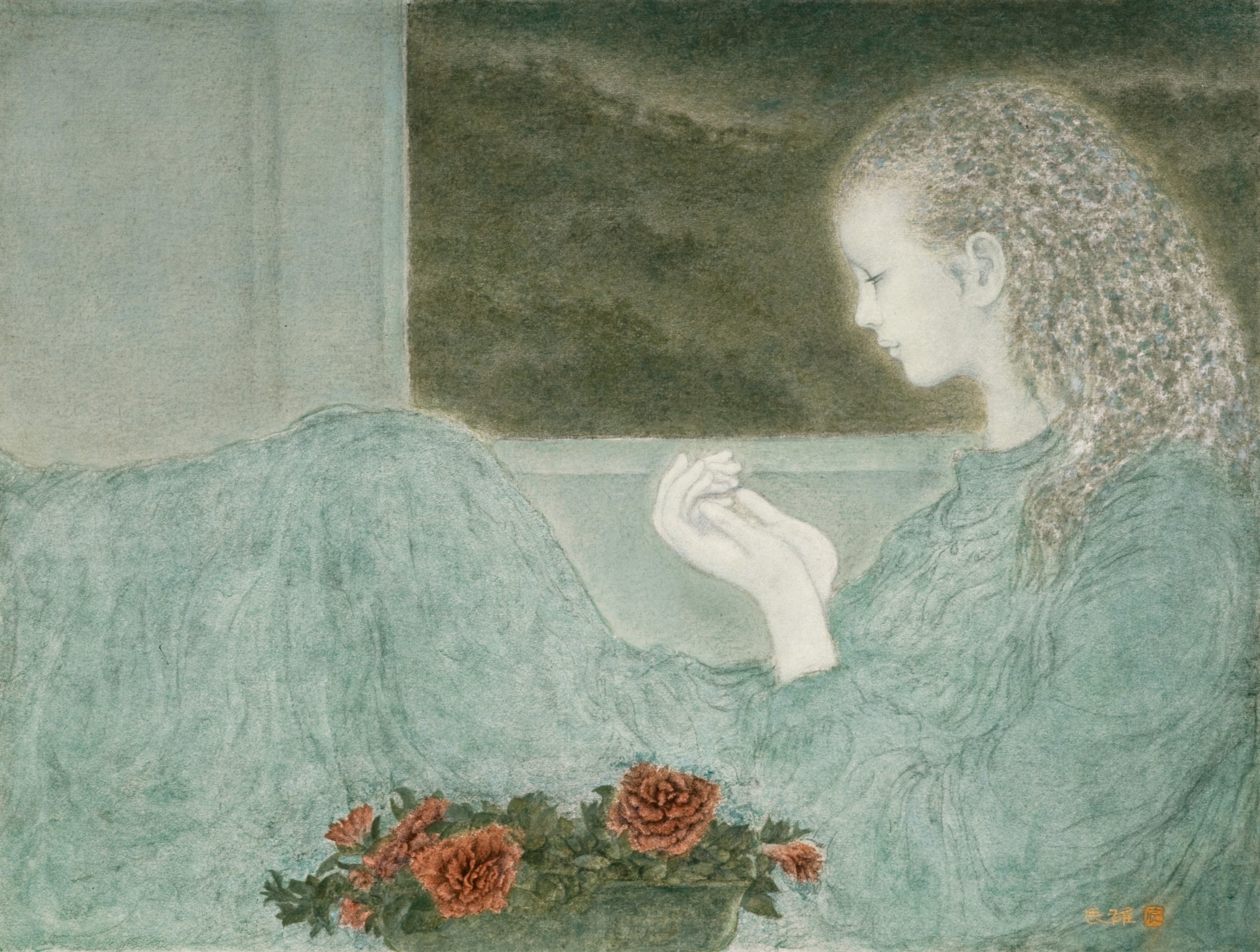 髙山辰雄《青衣の少女》 1984年 公益財団法人 角川文化振興財団蔵