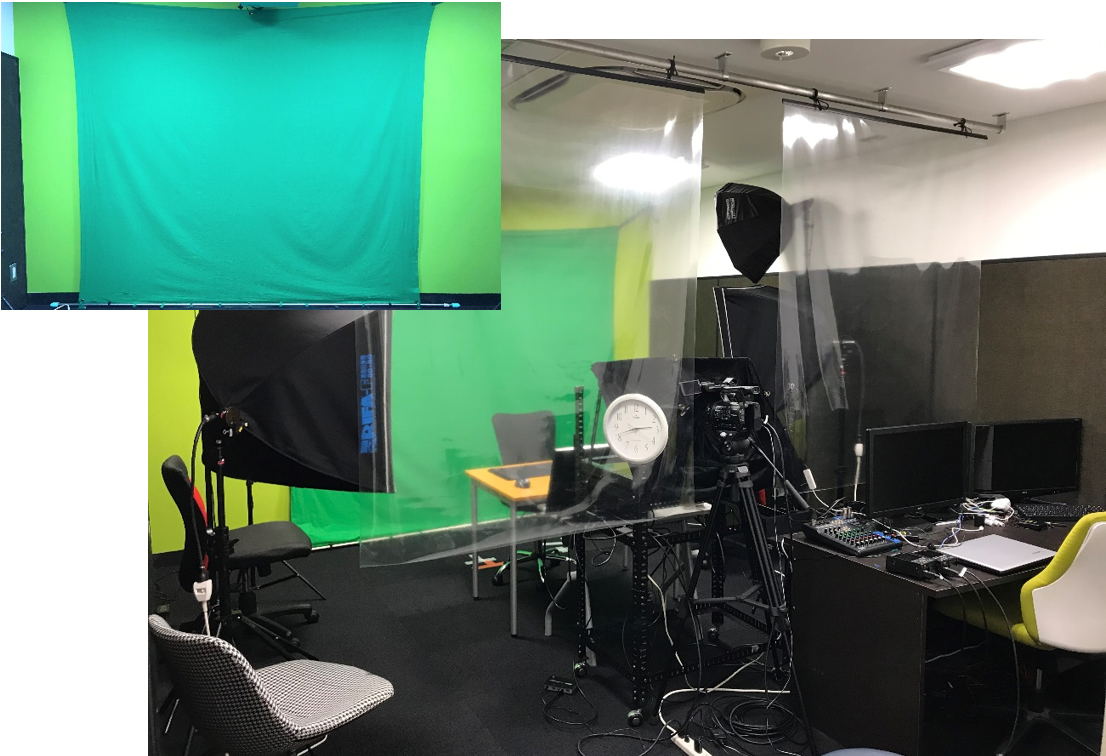撮影スタジオとクロマキ―合成用グリーンバック