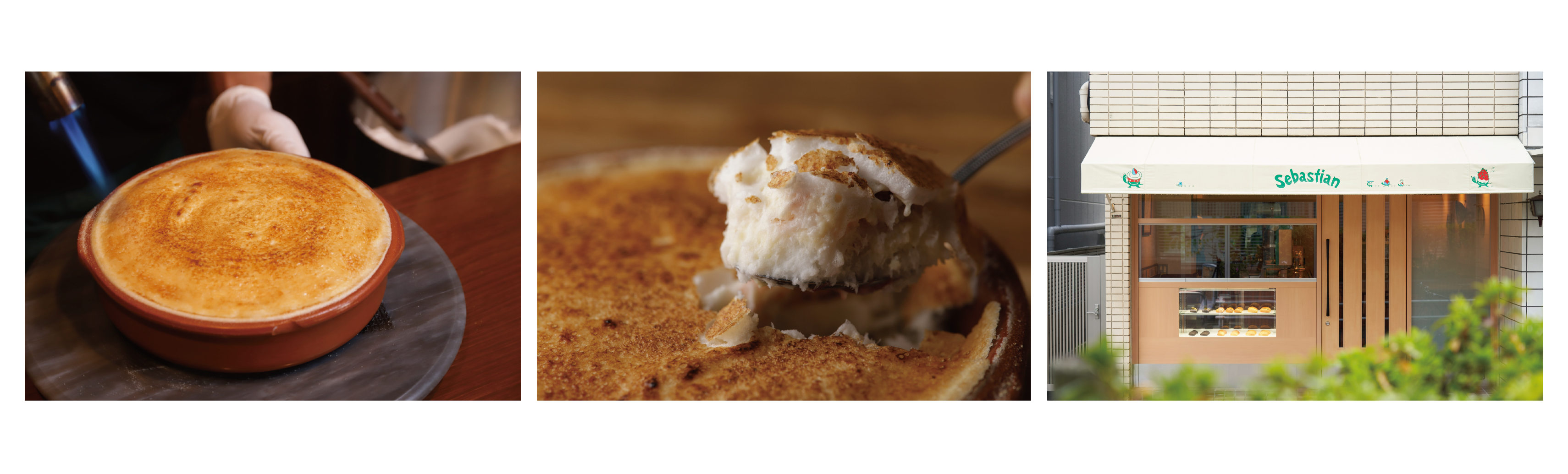 （上：（販売予定）～季節限定～有機かぼちゃとローストアーモンド　かぼちゃのエスプーマと生キャラメル、下：いちごのクレームブリュレ　画像提供：セバスチャン 川又氏）