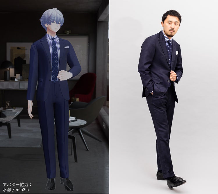 アバター用3D衣装と実在商品をリンクさせ、バーチャルとリアルの垣根を越えたファッションの楽しみ方を提案(アバター協力:水瀬/mio3io)