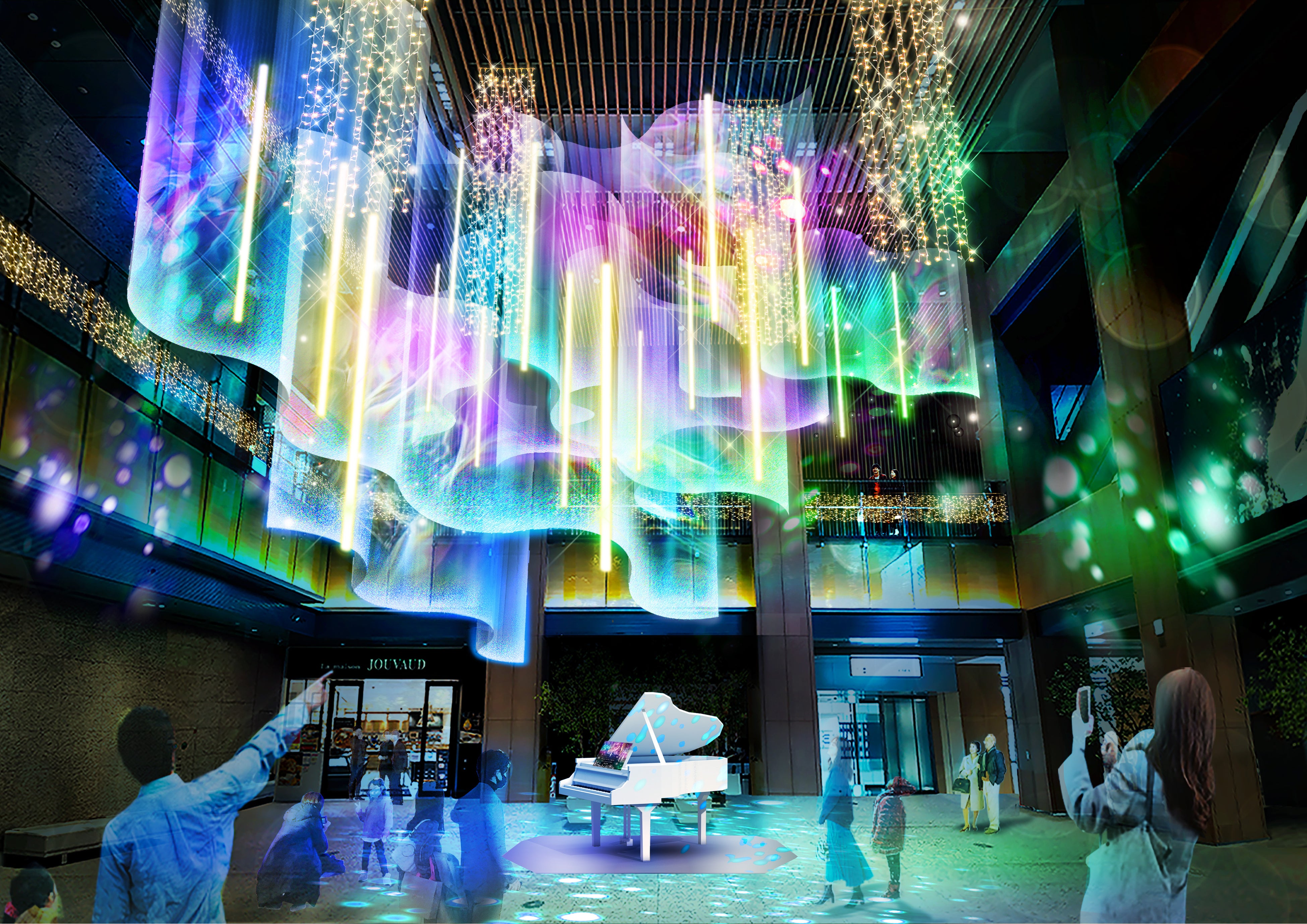 音楽で世界が色づき輝きだす、イマーシブなクリスマス。あなたの演奏を AI システムが可視化する!?体験型オーロラ空間 KITTE名古屋が贈る“ Music of Aurolights ”開催