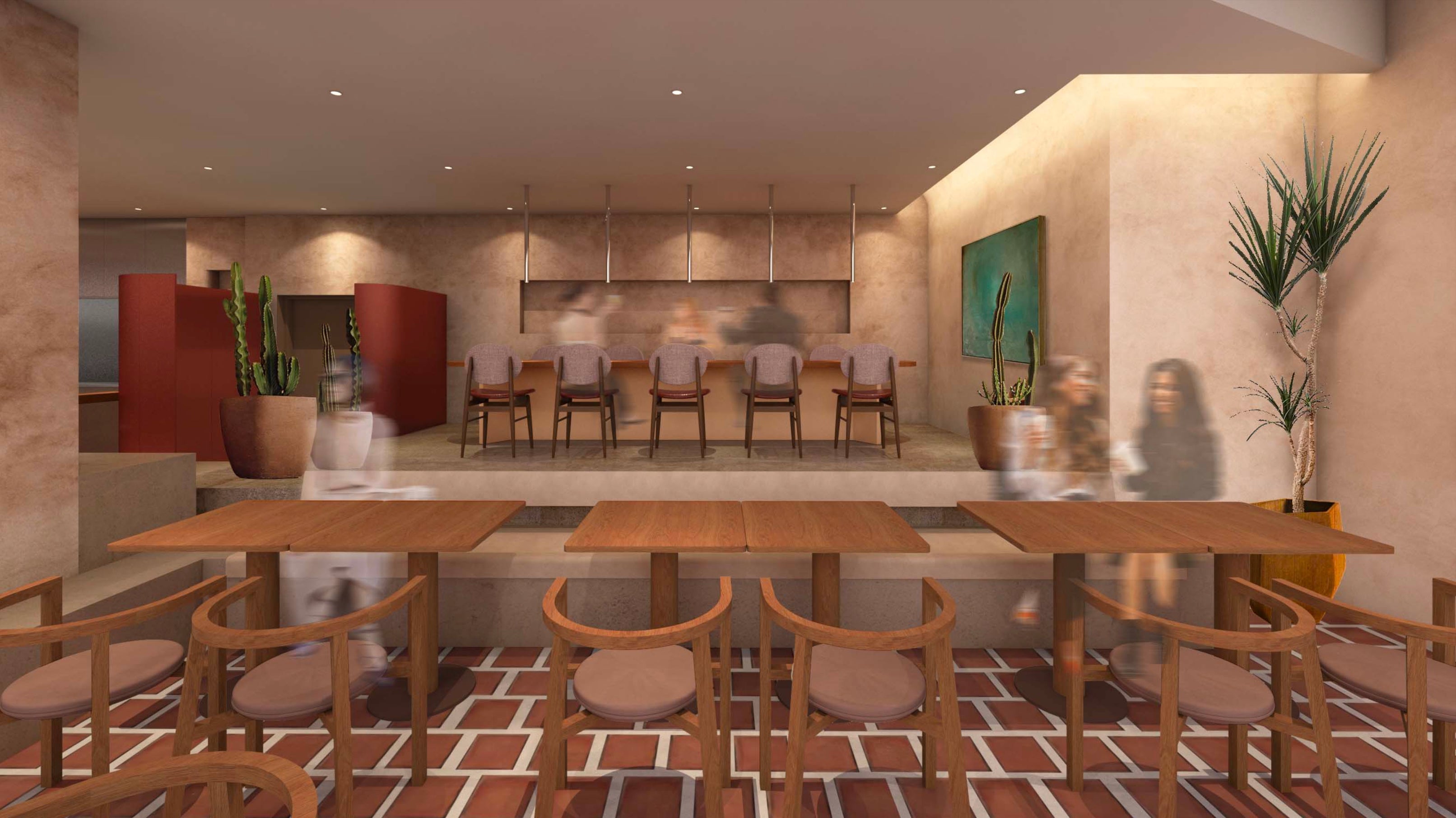 ストア内に併設されるレストラン「W」。新鮮な野菜、魚介、お肉料理を多彩なワインとともに楽しめる。