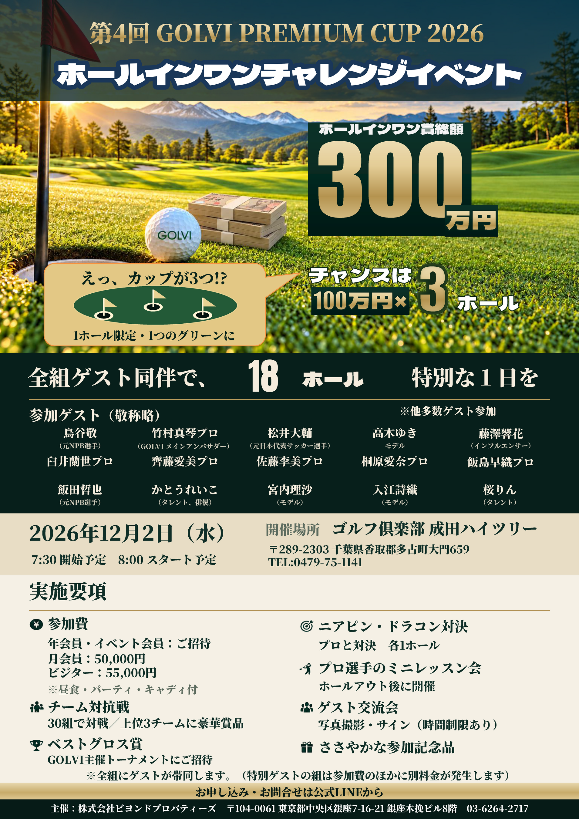 【ホールインワン賞総額300万円】第4回GOLVI PREMIUM CUP 2026 12月2日（水）開催決定！