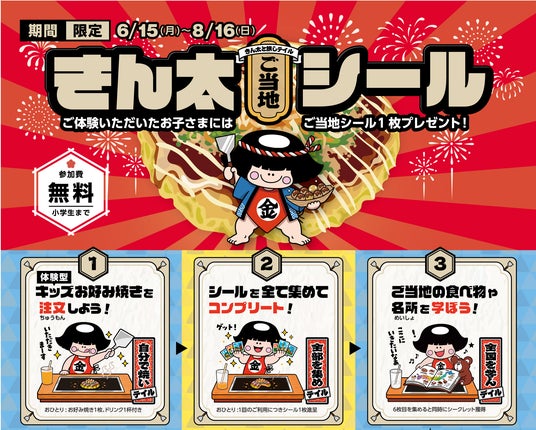 お好み焼きを焼いてご当地シールがもらえる!学ぶ体験型イベント開催中 お好み焼き・鉄板焼ききん太 お好み焼きを焼いてご当地シールがもらえる!学ぶ体験型イベント開催中 お好み焼き・鉄板焼ききん太