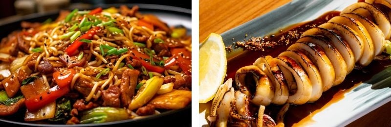 ▲牛すじ焼きそば・いか焼き（画像イメージ）