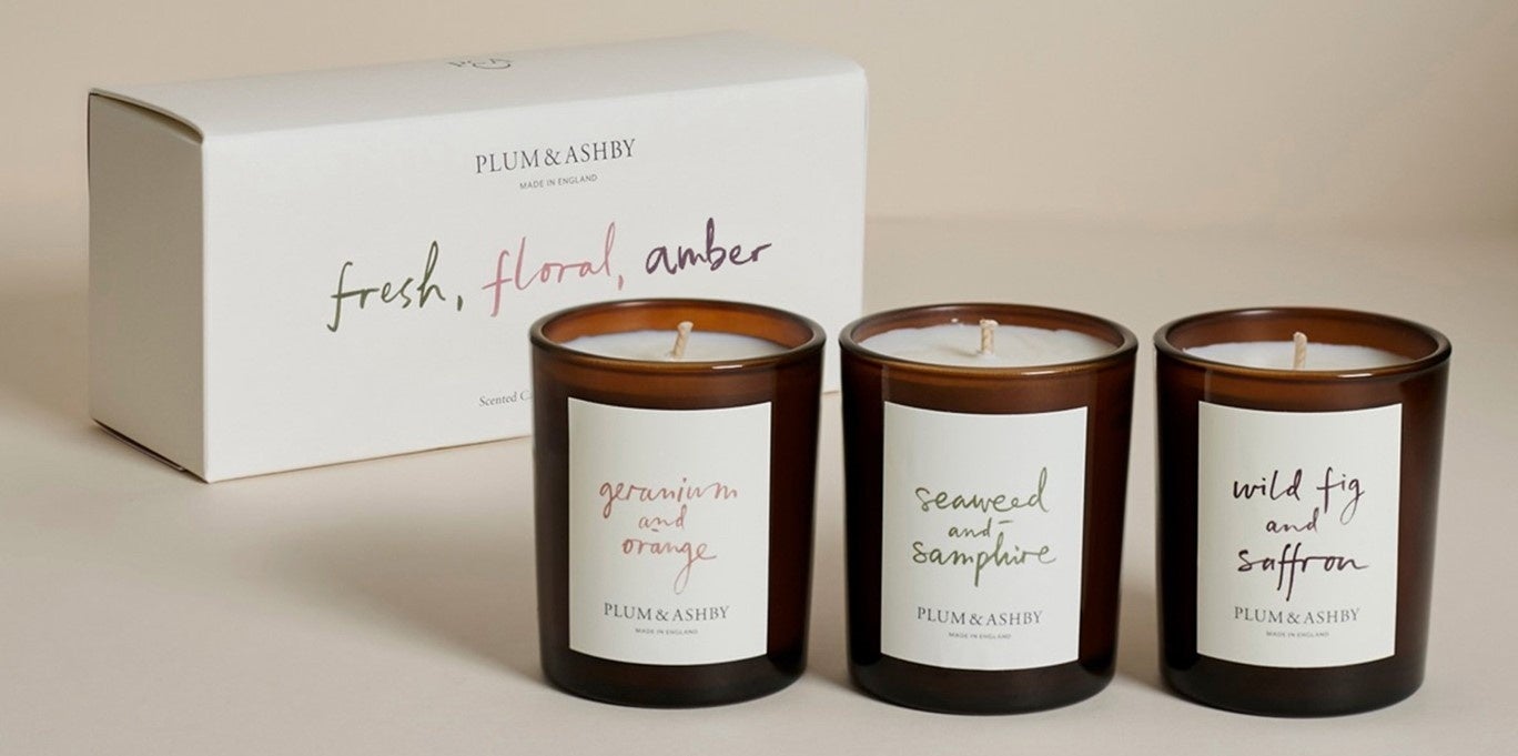 ◆フレグランス詳細： （右から）ゼラニウム＆オレンジ／ シーウィード＆サンファイア／ワイルドフィグ＆サフラン