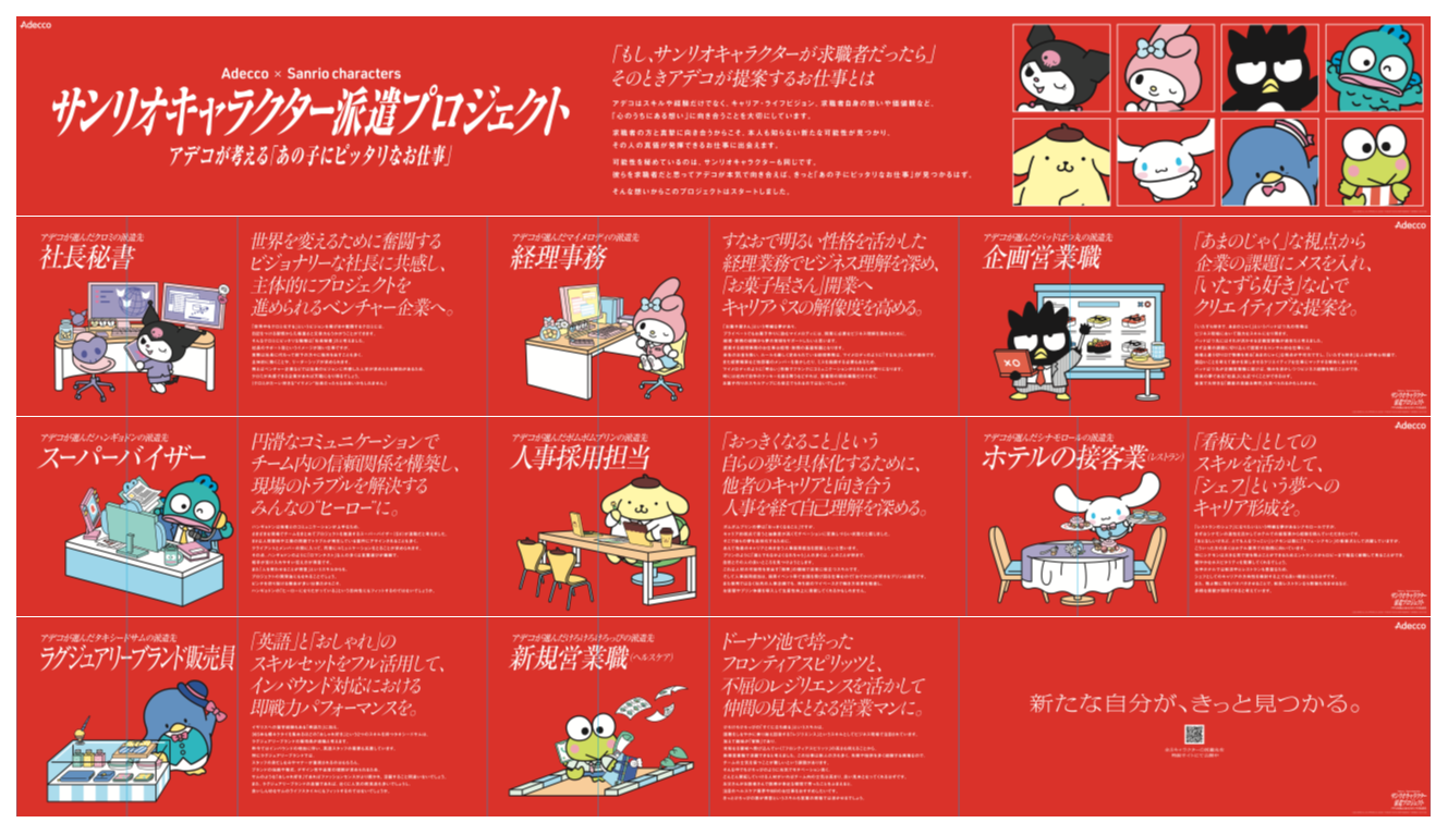 ＜Adecco×サンリオキャラクターズ「サンリオキャラクター派遣プロジェクト」屋外広告（新宿）＞©2024 SANRIO CO., LTD. APPR. NO. L654296