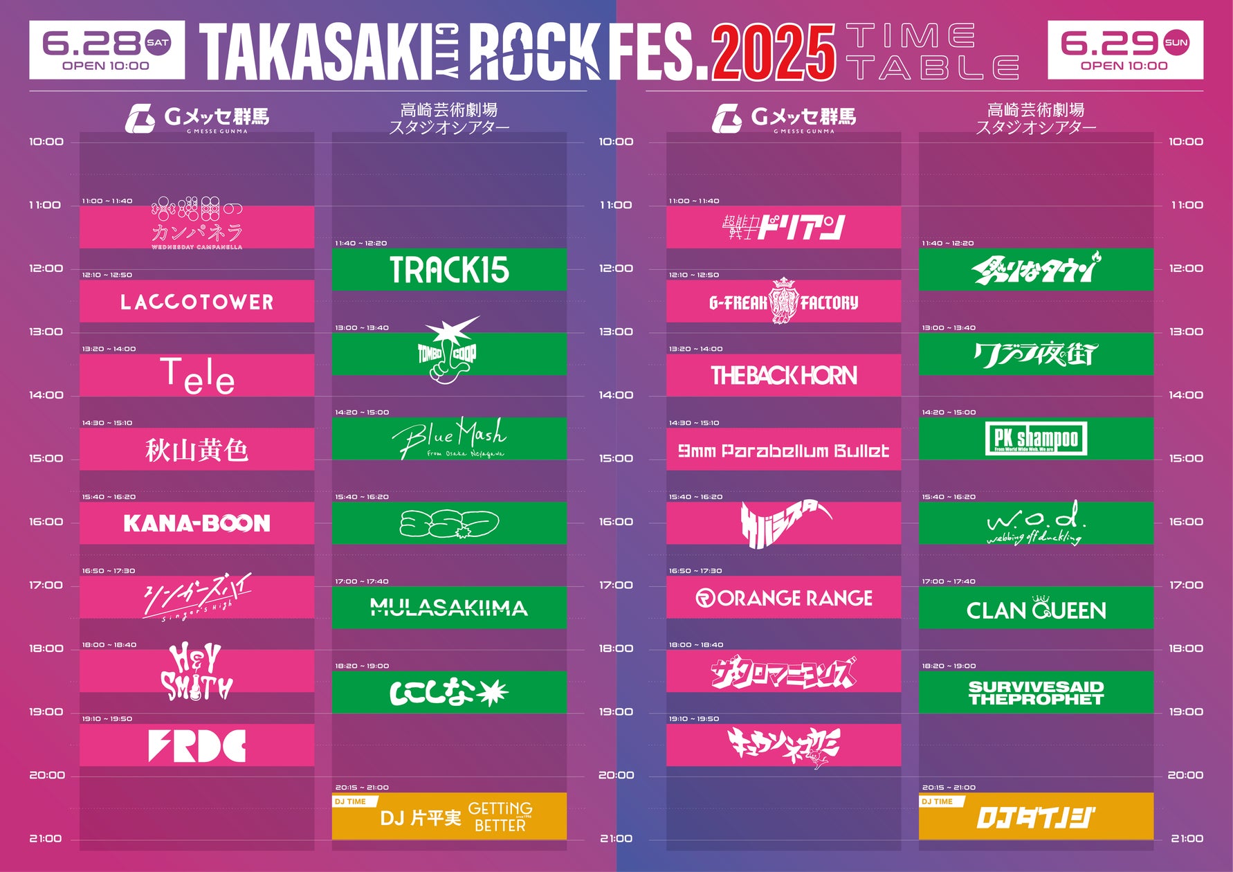 TAKASAKI CITY ROCK FES.2025】各アーティスト出演会場&タイムテーブル TAKASAKI CITY ROCK FES.2025】各アーティスト出演会場&タイムテーブル