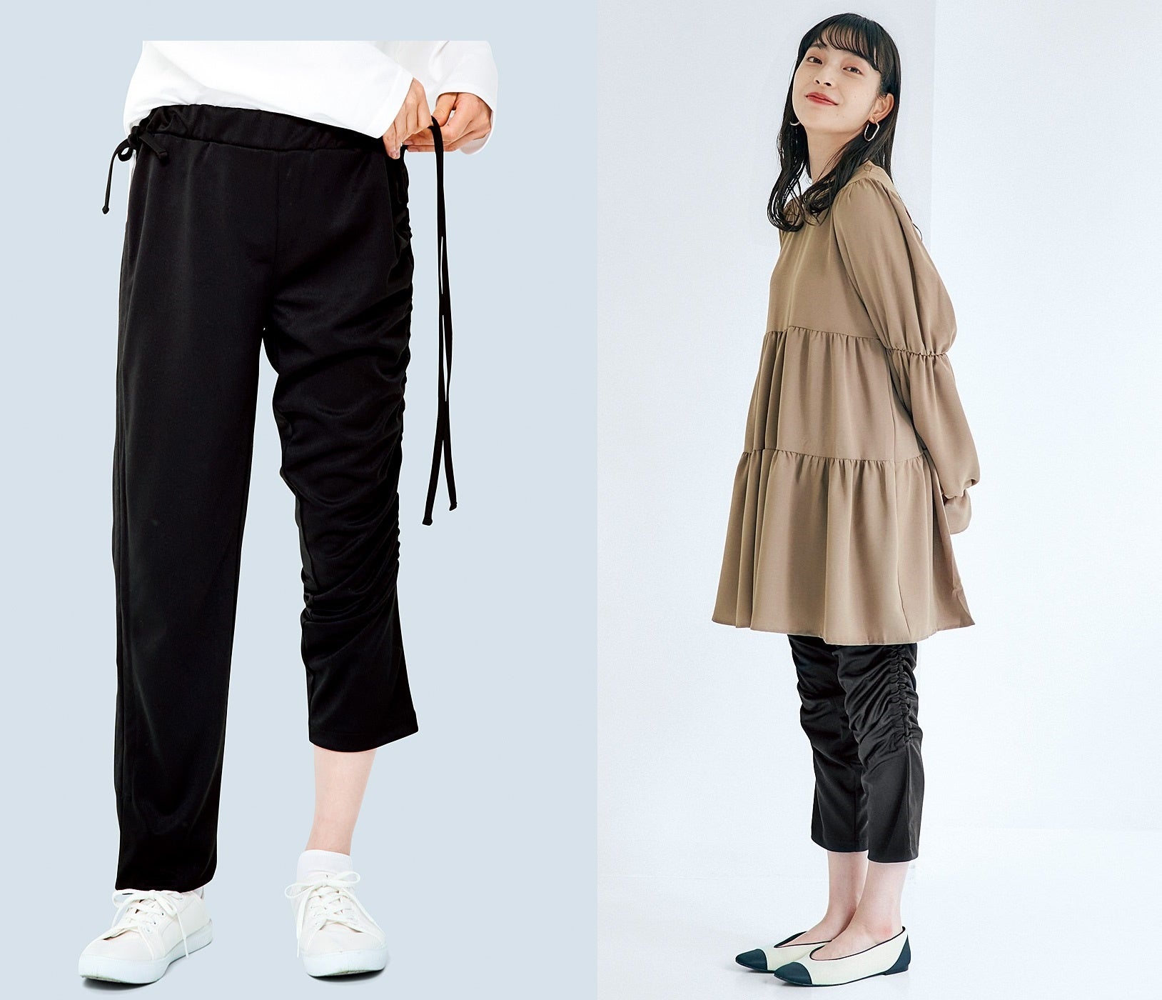 長め丈のトップスと好相性。