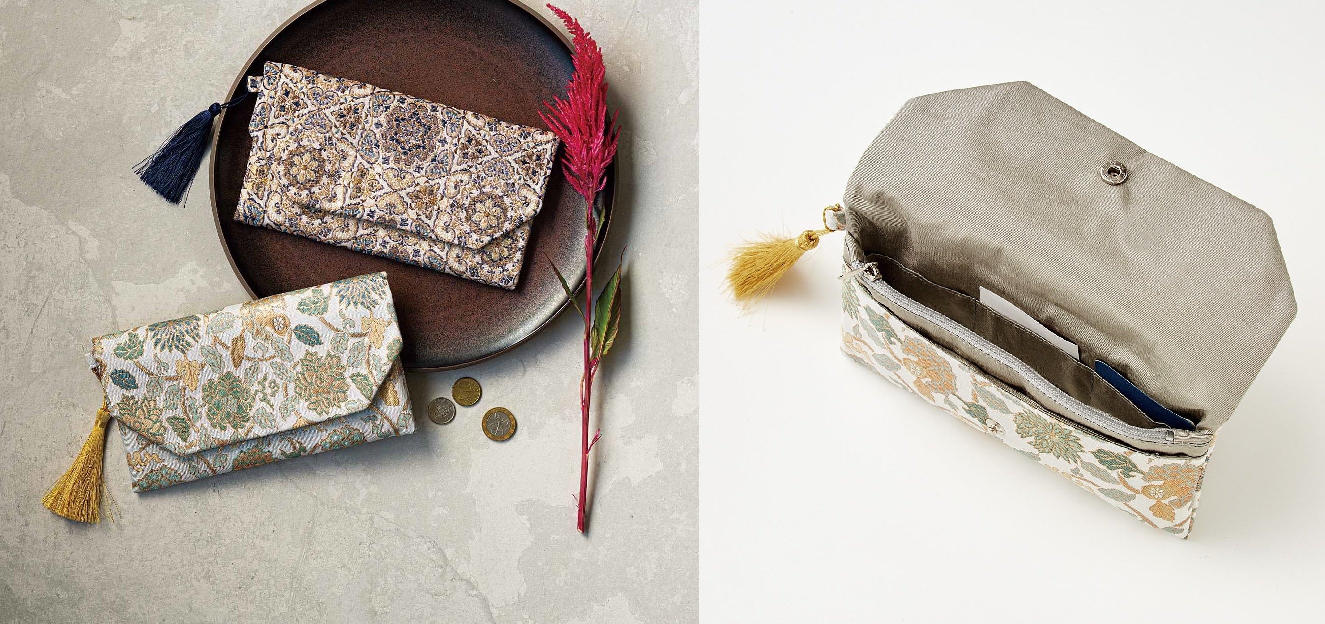 左画像下が：〈蔦と花〉、上が：〈六角花柄〉