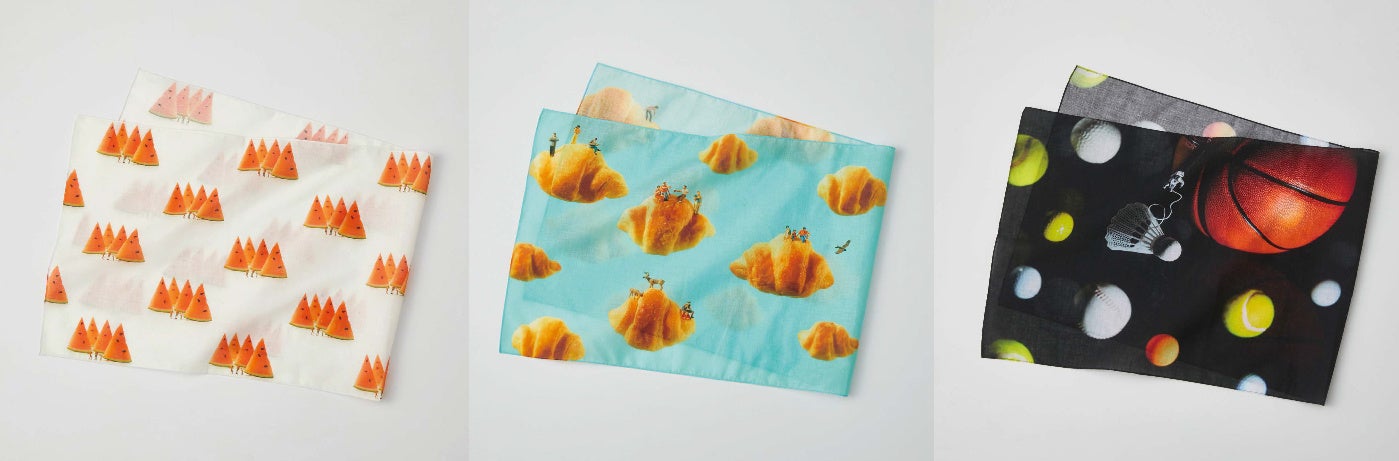 スペース“シャトル”やクモワッサンなど、ユーモアが溢れる作品をプリント