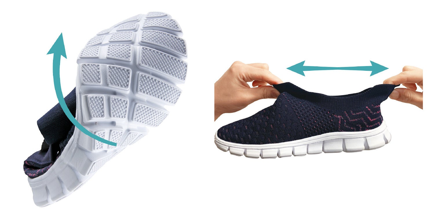 履き口も、しっかり伸びます。踏み出す足をしっかりサポートしてくれます。