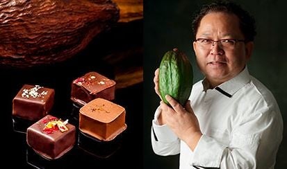 左：〈MUSÉE DU CHOCOLAT THÉOBROMA（ミュゼ・ドゥ・ショコラ　テオブロマ）〉※写真はご試食いただくチョコレートのイメージです　右：土屋公二さん