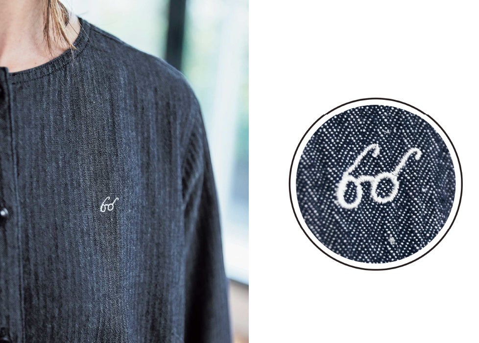 シャツもワンピースも、胸元にbonponさんのトレードマークであるメガネの刺しゅうがほどこされています