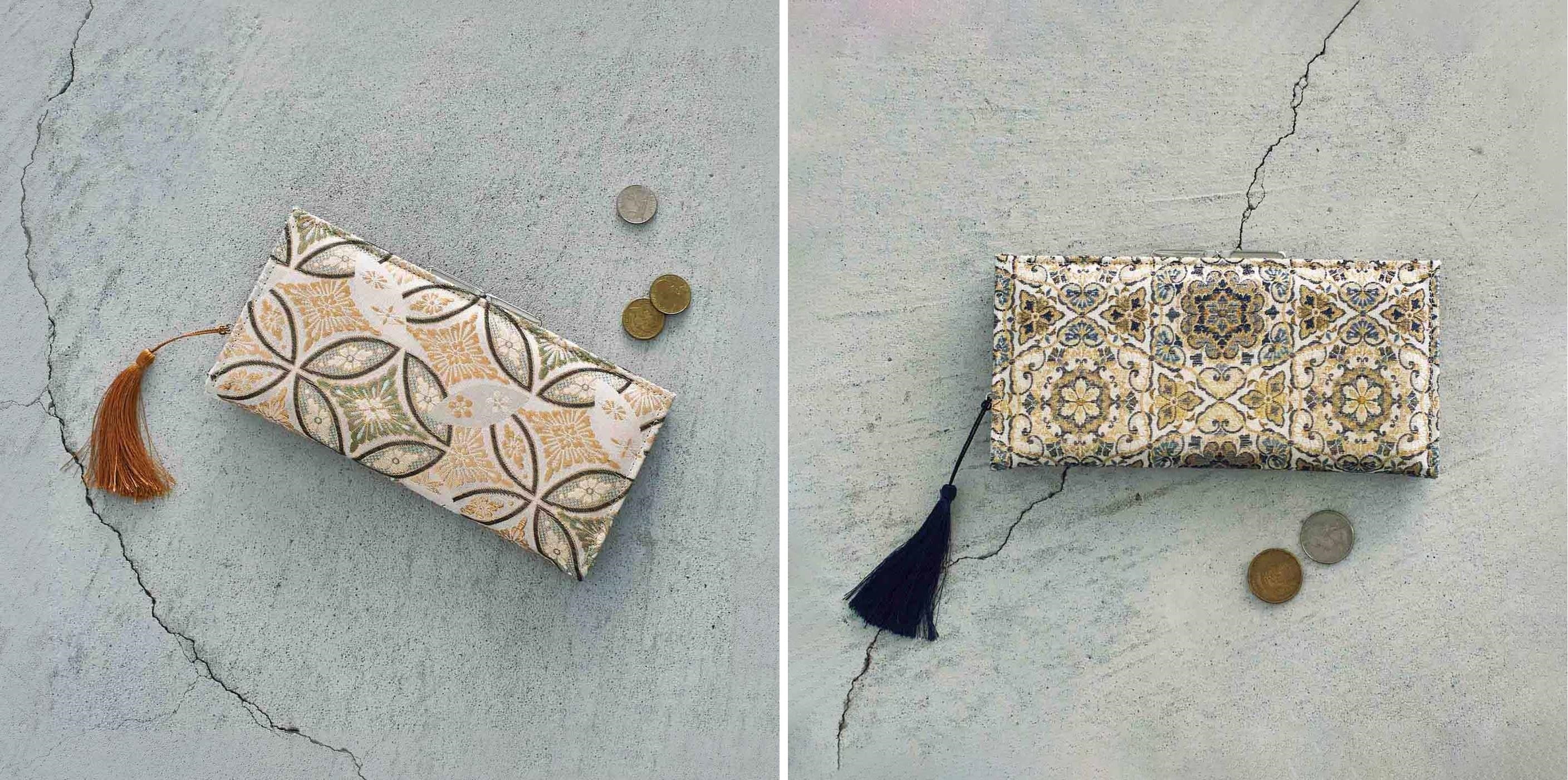 ＜左＞七宝花柄　＜右＞六角花柄