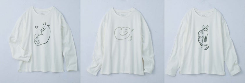 左から〈寝転んだ犬とボール 〉 、〈羽を休める鳥〉、〈魚のおもちゃで遊ぶ猫〉