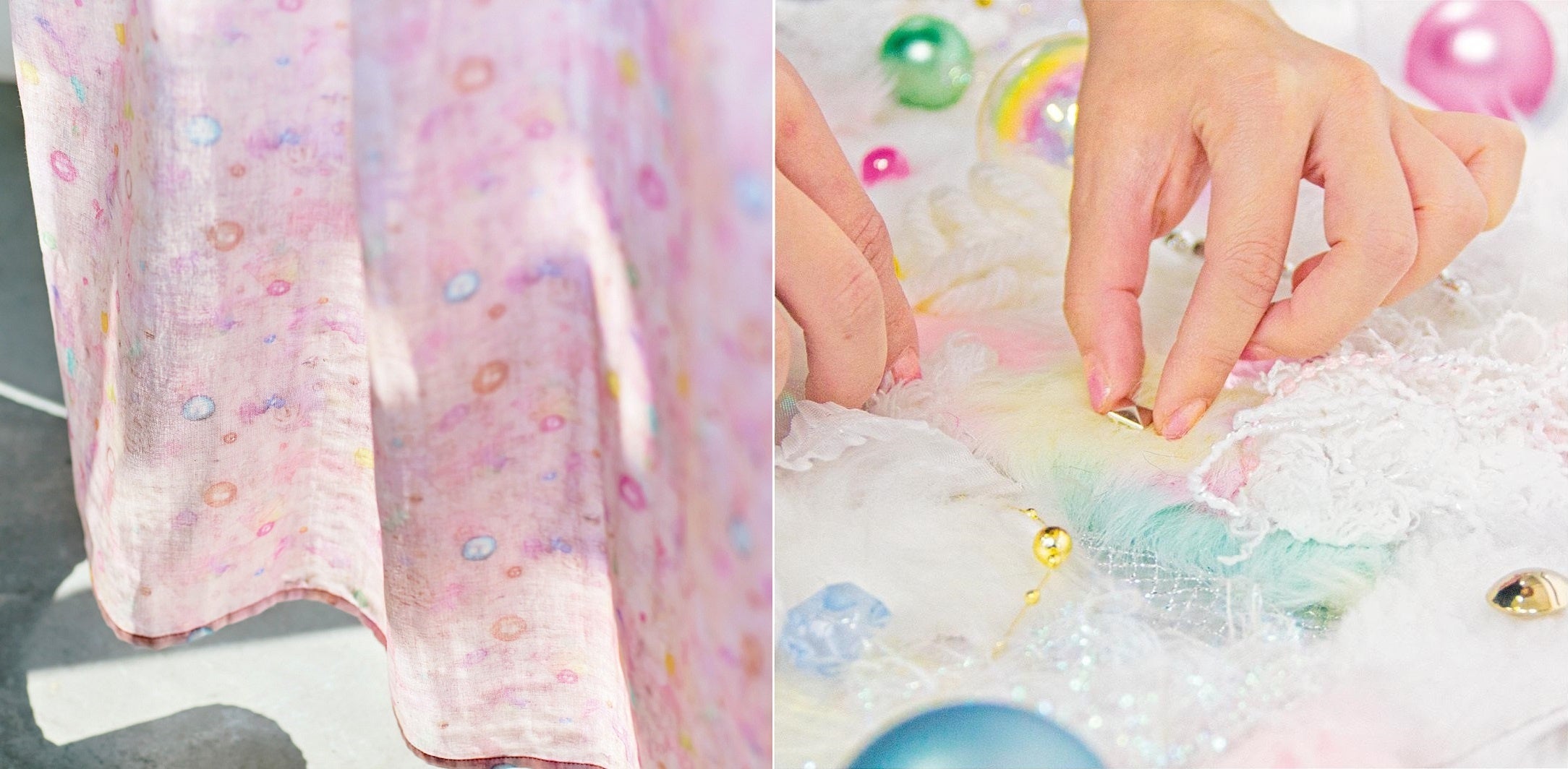 世界中から集めた生地やパーツの中から、絵の具で色を選ぶようにマテリアルをピックアップして制作された“キービジュアル”をプリント