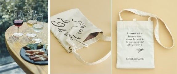 画像左:「f winery」イメージ、画像中・右:フランク ミュラー パティスリー×フェリシモ チョコレート ミュージアムスペシャルインデックストートバッグ