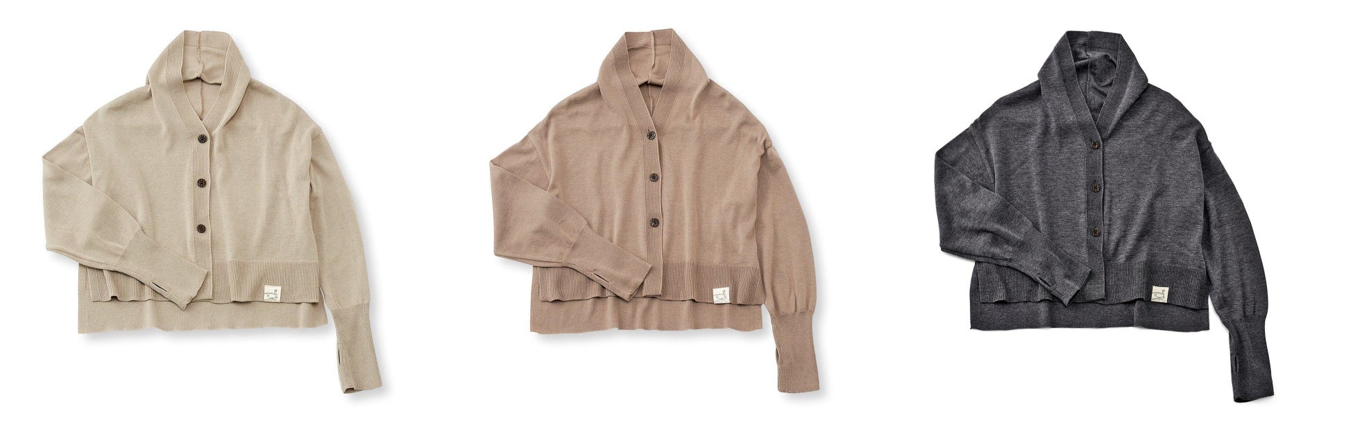 〈サンドベージュ〉〈カフェオレベージュ〉〈チャコールグレー〉の3色展開で、コーデに幅ができます