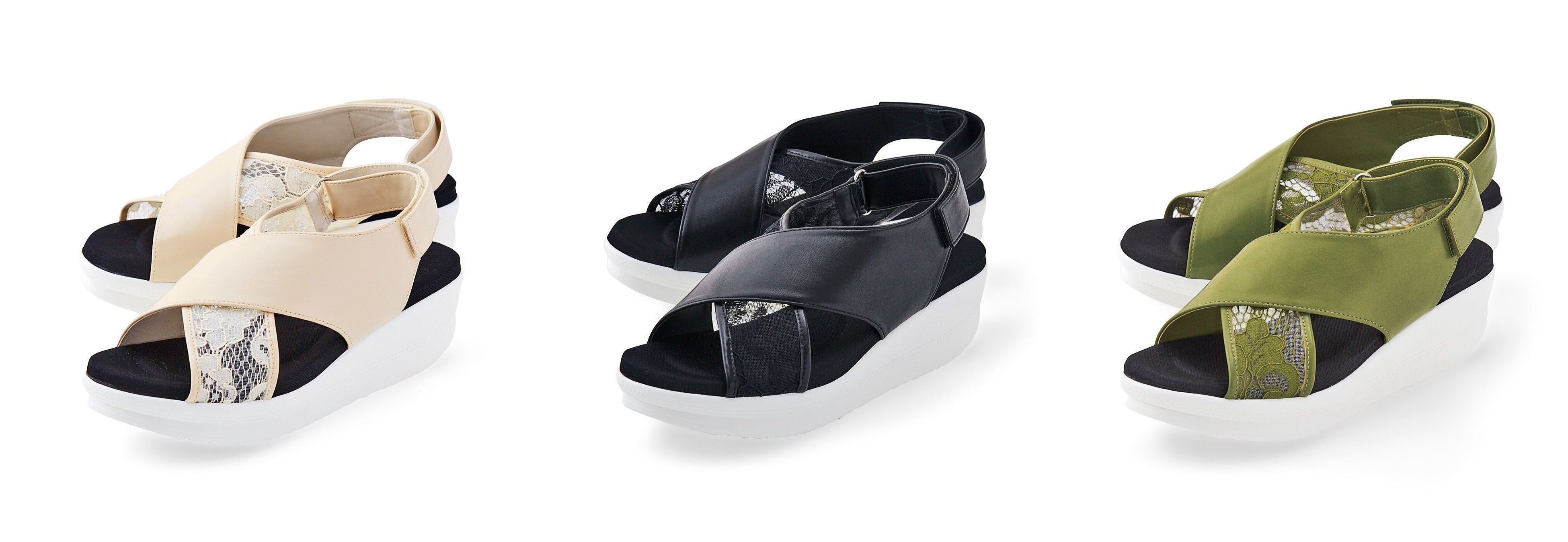 〈アイボリー〉〈ブラック〉〈グリーン〉の3色展開で、月に1足届きます