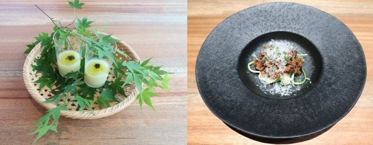 左：いりこビシソワーズ　右：但馬牛たっぷりボロネーゼ