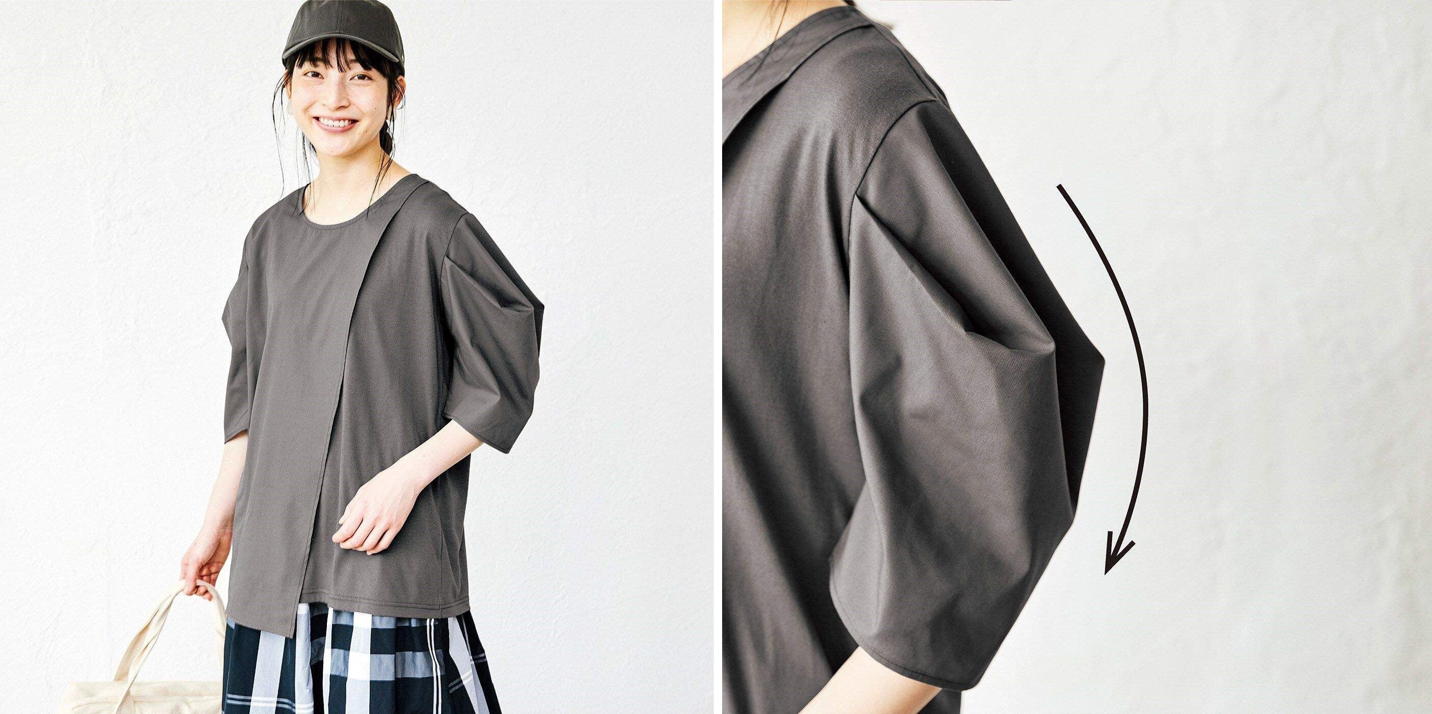 布はく遣いで前後2ヵ所の斜めタックがアクセントです