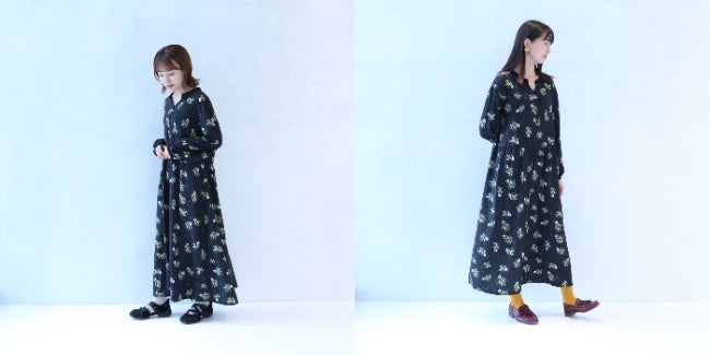 左：モデル身長156cm Mサイズ着用　右：モデル身長164cm Mサイズ着用