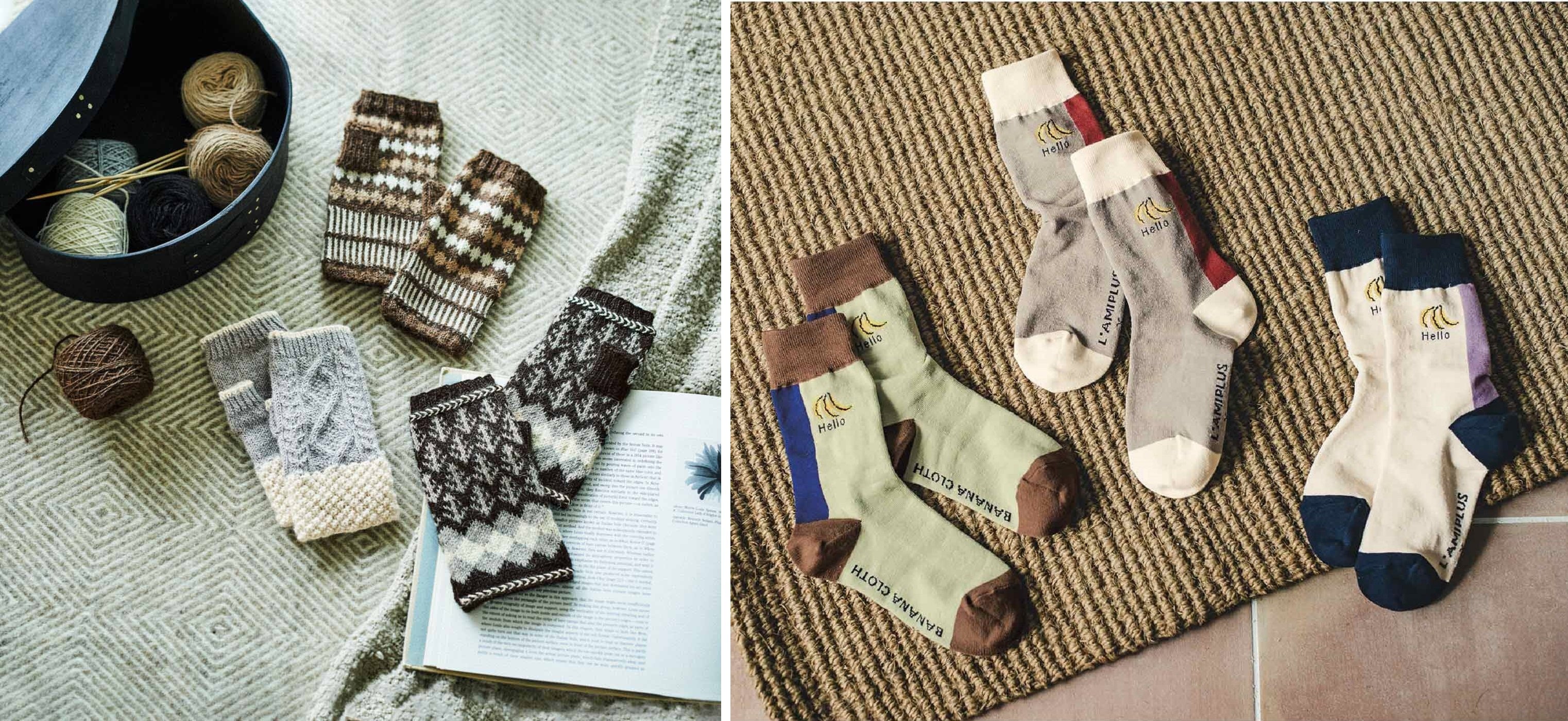 （「ペルー アルパカの毛で編むミトンのキット」「フィリピン バナナクロス」）