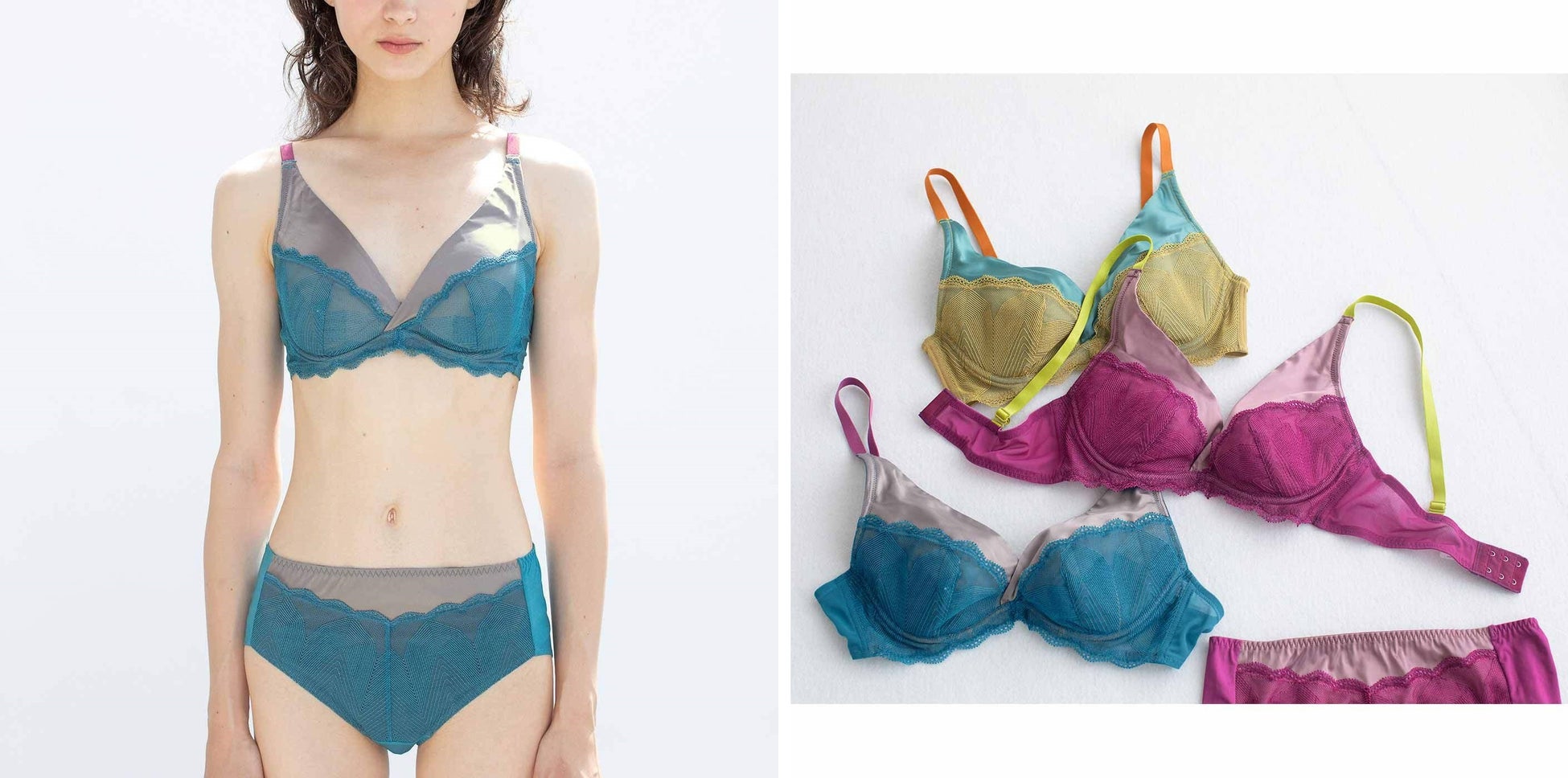 〈gold aqua〉〈pink purple〉〈blue gray〉の3色展開