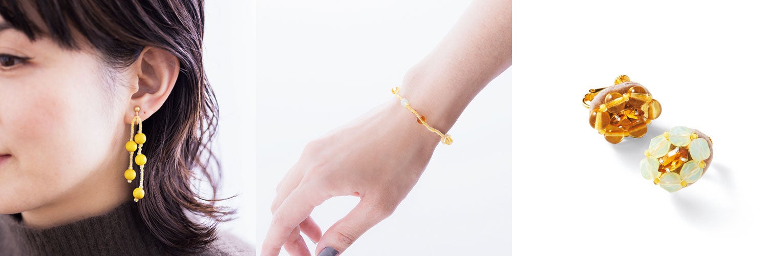 毎月イヤアクセやブローチなど3つのアクセサリーの作り方が付いてきます