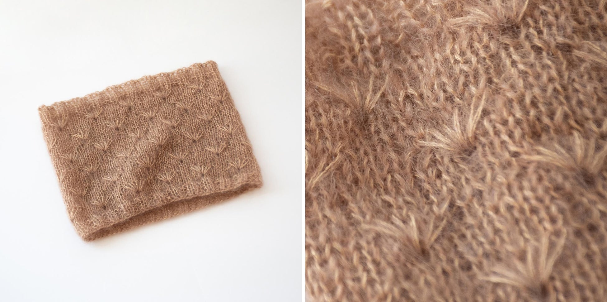 スヌードに使用しているシルクモヘヤはたんぽぽの綿毛のように軽やかにふんわりと首元を包みます