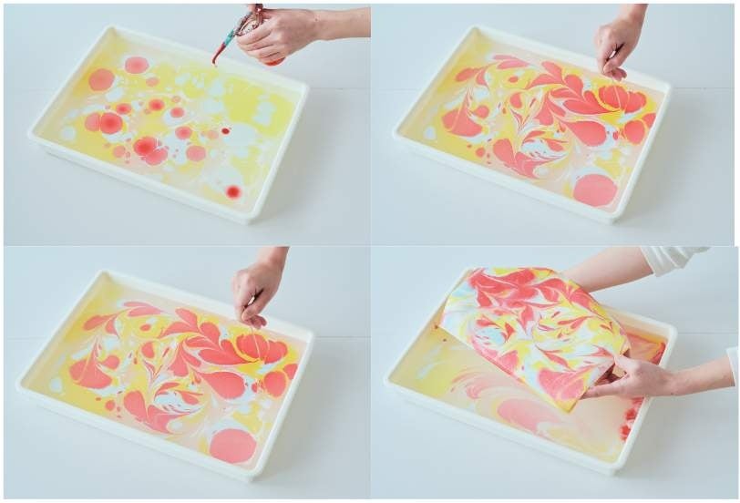 プロの技を教えてくれるのは、イタリアのフィレンツェにてマーブリングの技法を学び、日本で活動するマーブリングアーティスト：L`aquamarmo（らっくあまるも）さん。